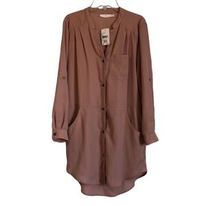 NWT Lush Womens Shirt Dress Sz S Blush Lightweight  Feminine Office Romantic
